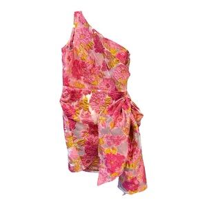 Reverse One-Shoulder Floral Mini Dress  Side Sash tied variety Size 14 JB3